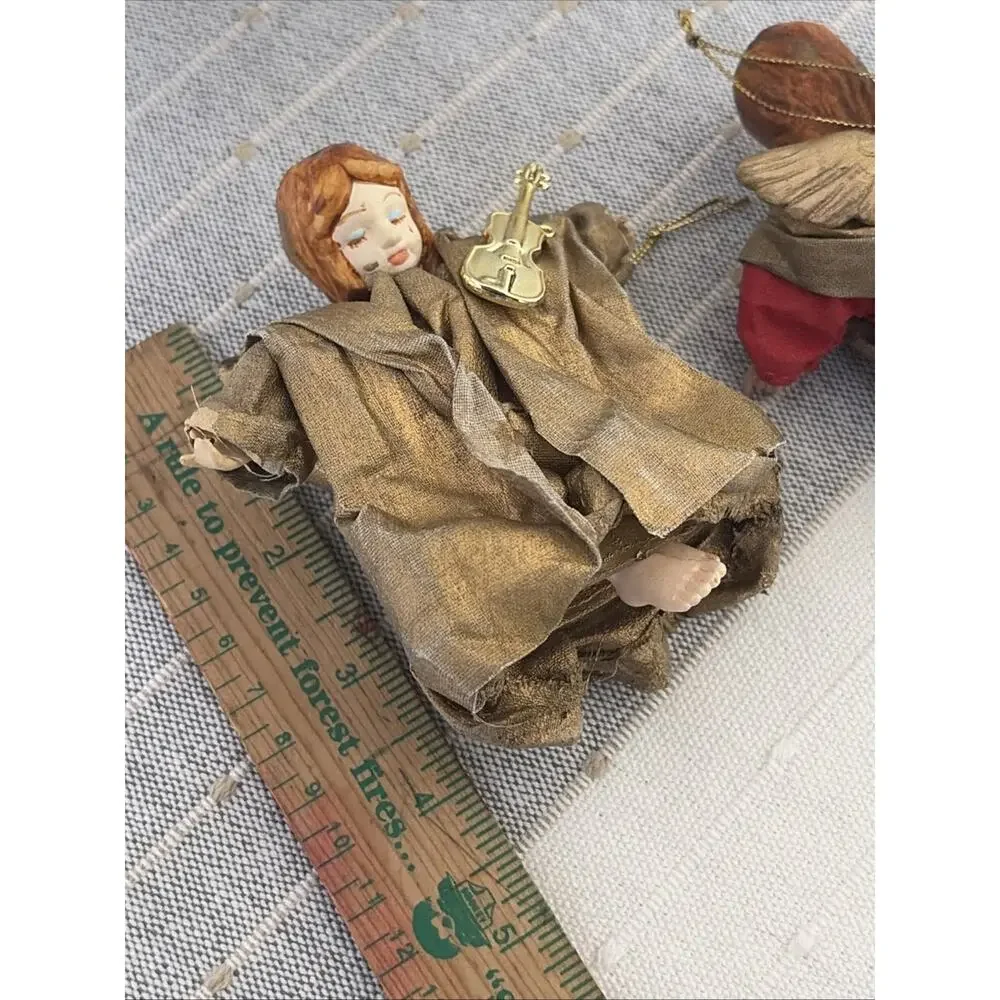 Angel Red Gold Robes Musician Vintage Cottagecore Christmas Ornament‎ Lof of 2
